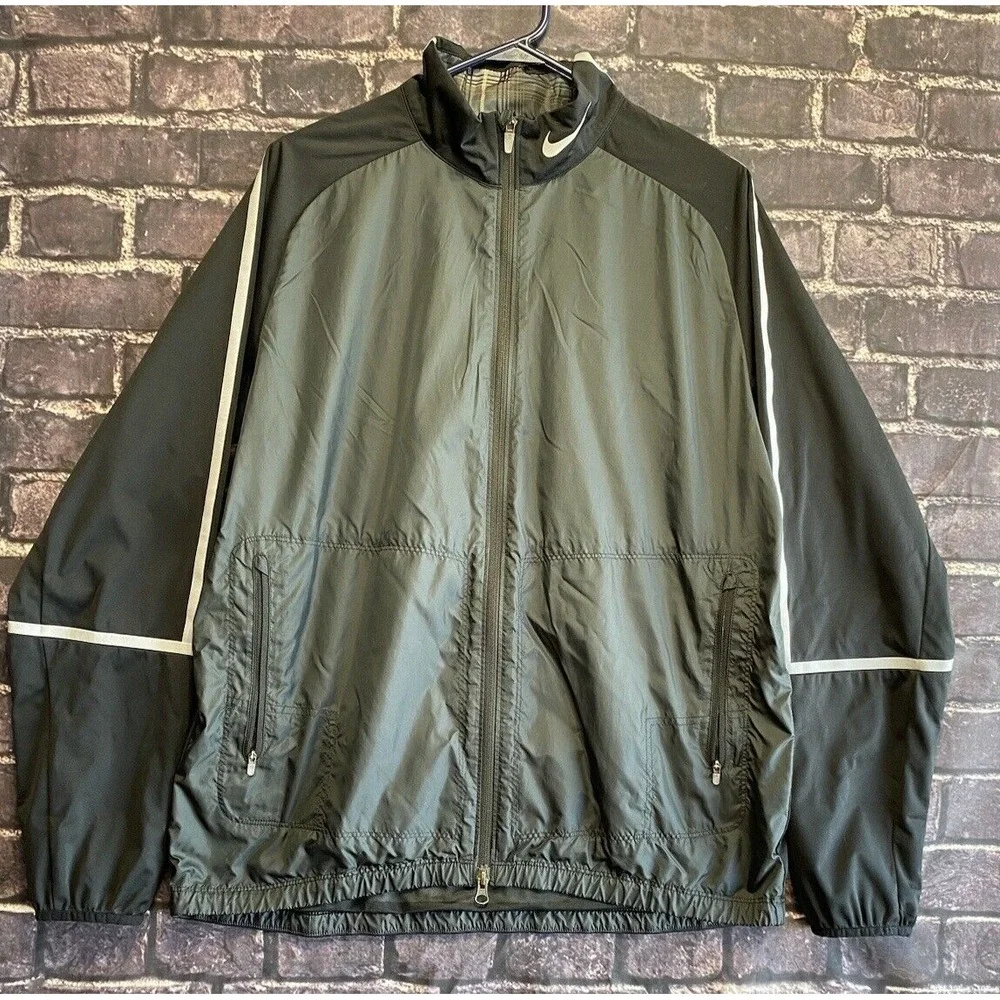Nike Golf Jacket‎ Mens Large Black Gray Swoosh Lined Windbreaker Water Resistant